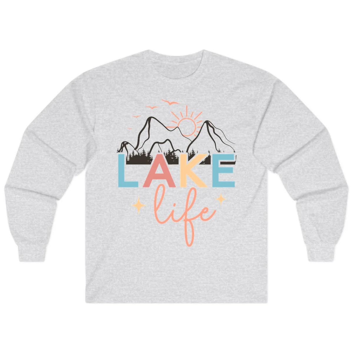 Mountain Lake Life Typography Long Sleeve in Ash